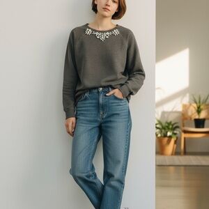 J.Crew Jeweled Neckline Sweatshirt | Gray | Cozy Chic ✨ SZ S EUC